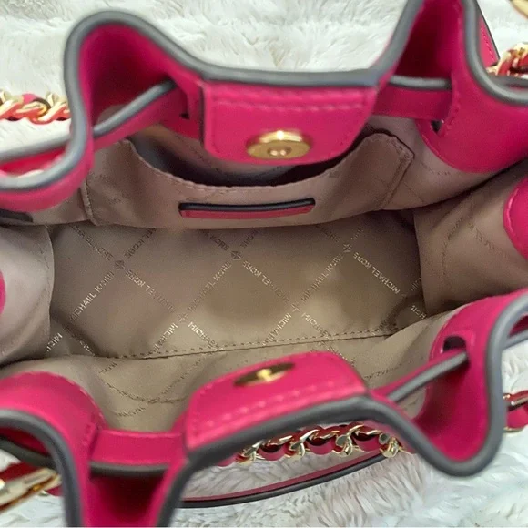 Michael Kors Mina Signature Logo Chain Pink Crossbody Shoulder Bag New - Picture 10 of 16